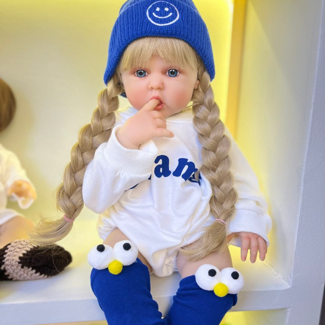 24 Zoll realistische Reborn-Puppe mit großen Augen und Stoffkörper, Weihnachtsgeschenk für Mädchen und Sammler