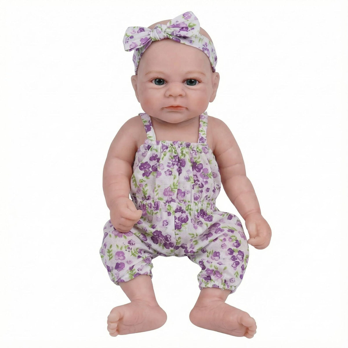 12 Zoll (ca. 30 cm) Reborn-Puppe aus Vollsilikon, lila Jumpsuit mit Blumenmuster