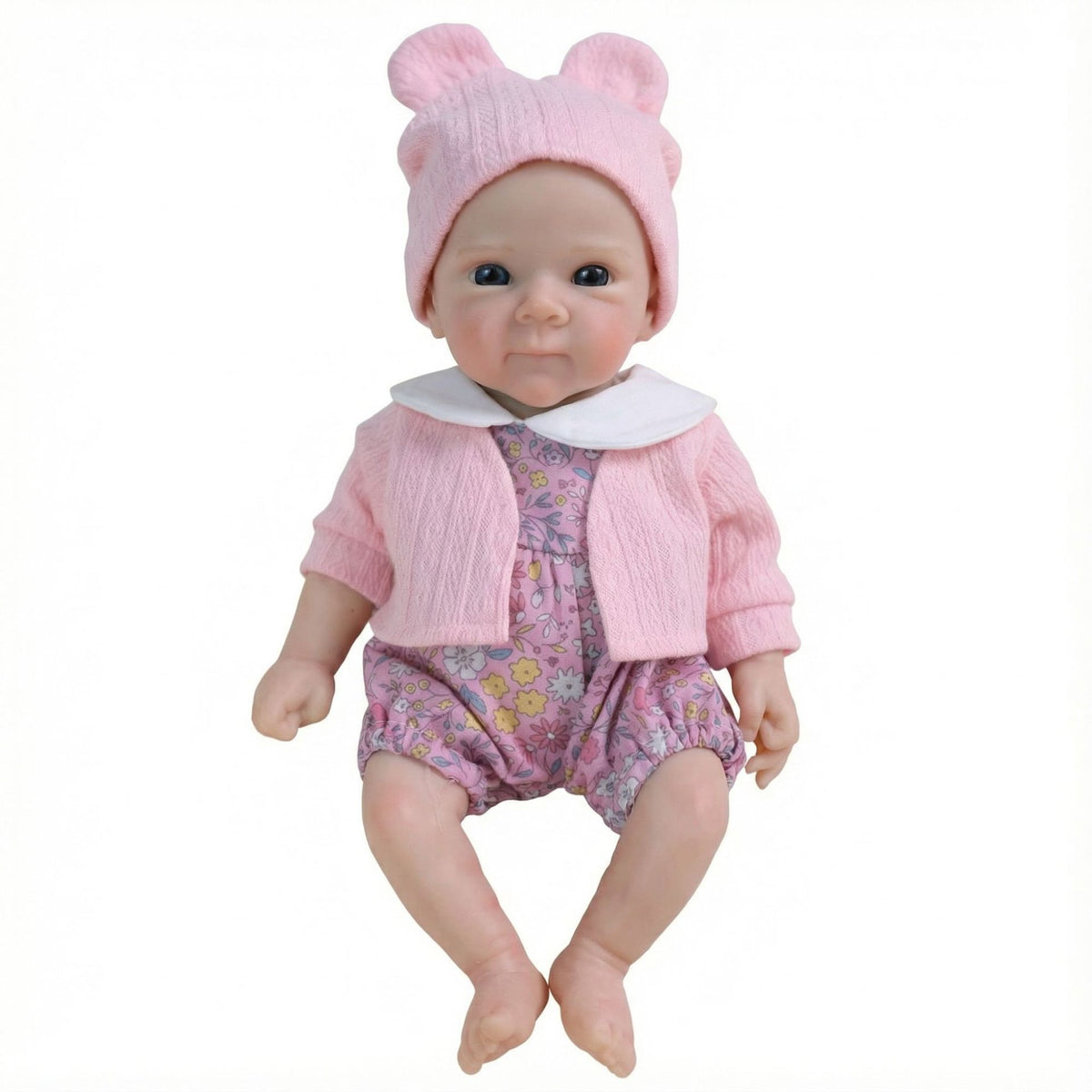 12-Zoll Reborn-Puppe aus Vollsilikon mit rosa Jacke und kleinem Blumenmuster
