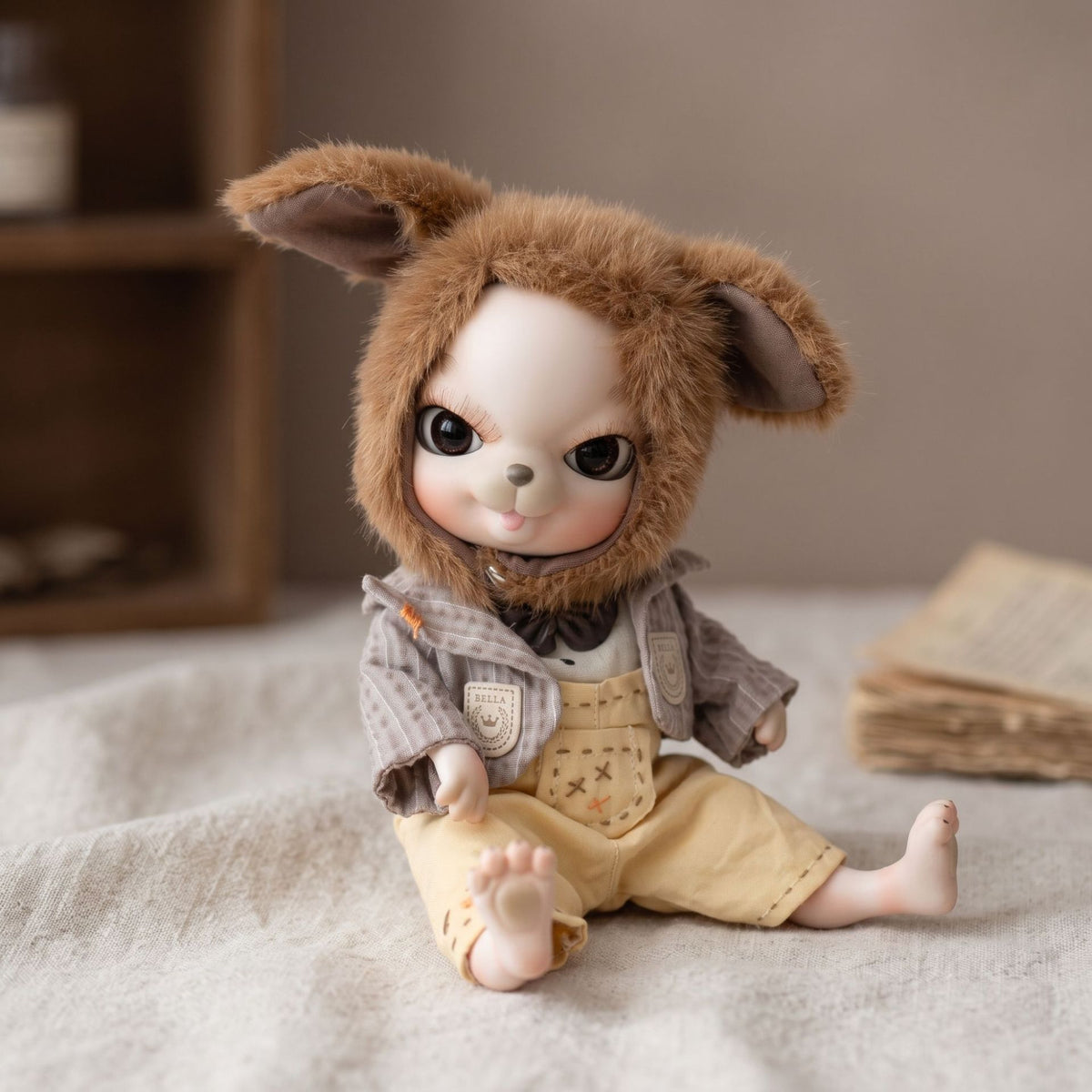 10 Zoll BJD-Puppe mit Keramikkörper, komplettes Plüsch-Outfit, handgefertigt, Dekor, Sammlerstück