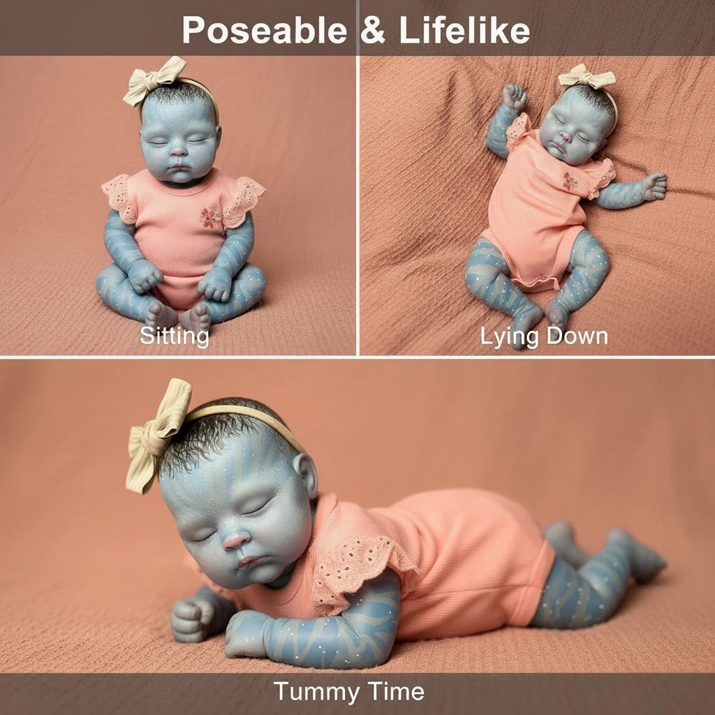 19-Zoll-Reborn-Puppe, hochwertige und sorgfältig handbemalte „Avatar-Style“-Babypuppe mit ikonischem Hautton und Sternenmuster