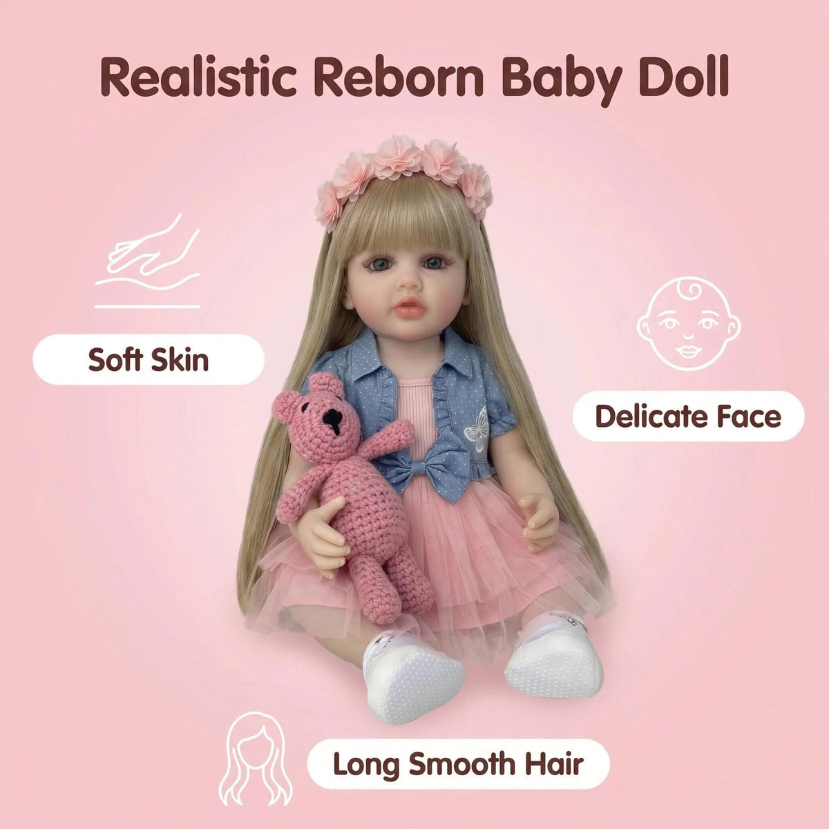 22 Zoll Reborn-Kleinkindpuppe mit blonden Haaren und Ganzkörper-Vinyl, Premium-Kunstpuppe als luxuriöses Geburtstags- und Festtagsgeschenk