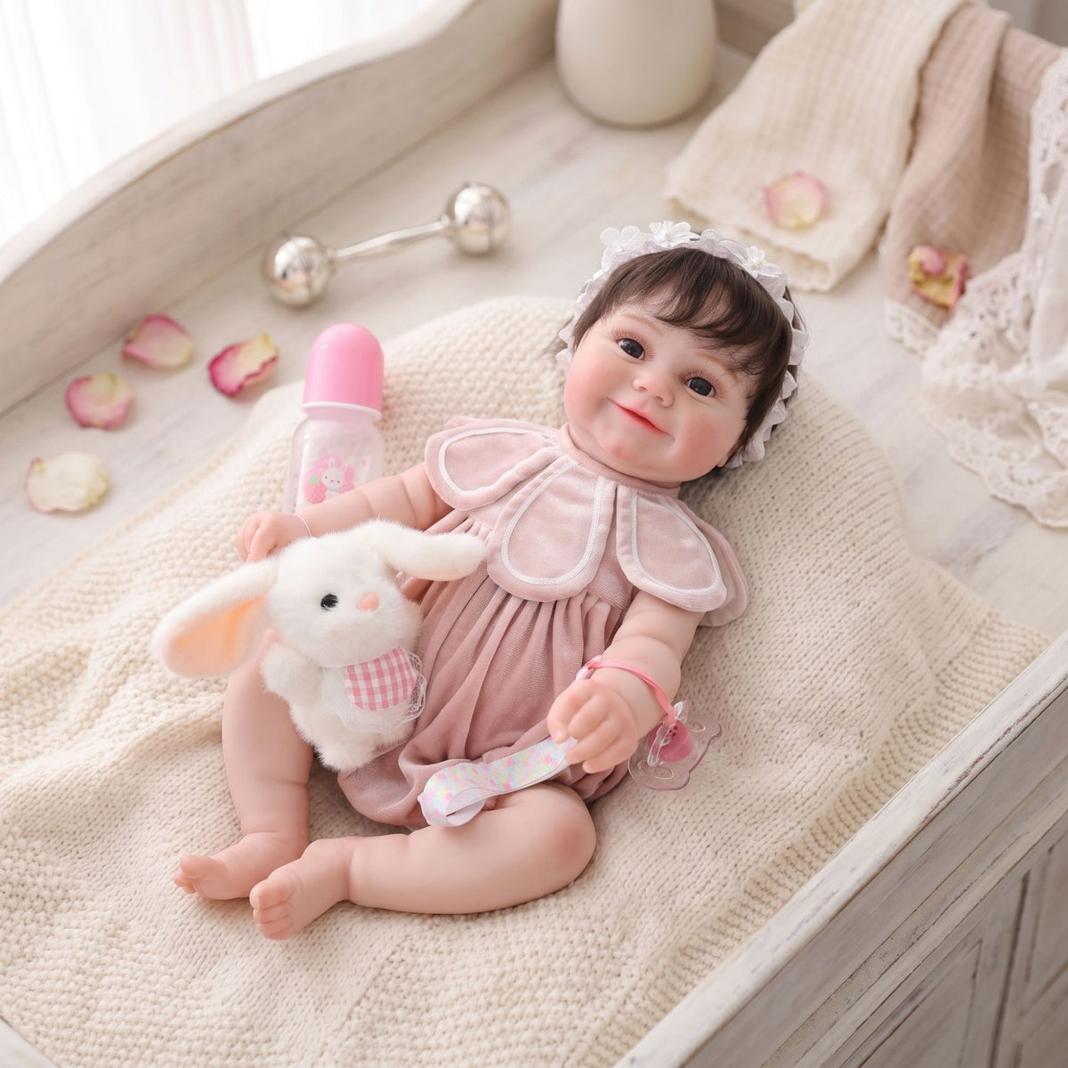 22 Zoll handgefertigte Reborn-Puppe, lebensechte 3D-Haut mit Adern, Ganzkörper-Vinyl-Babypuppe, Geschenk für kleine Mädchen