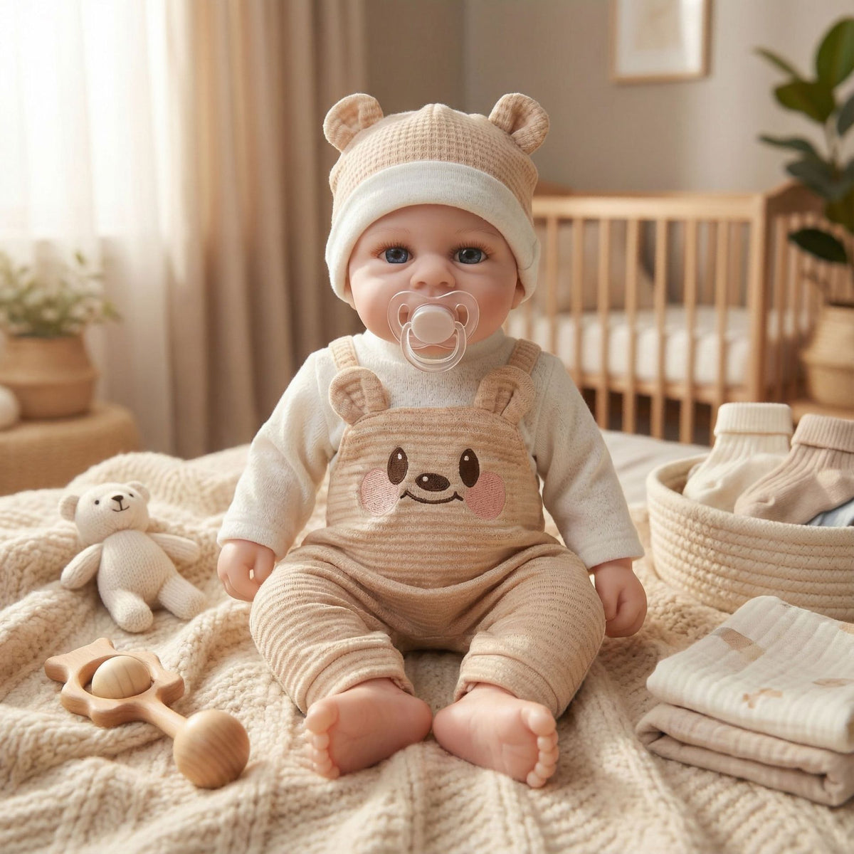 12-Zoll Reborn-Puppe aus Vollsilikon, hellfarbener Teddybär-Overall