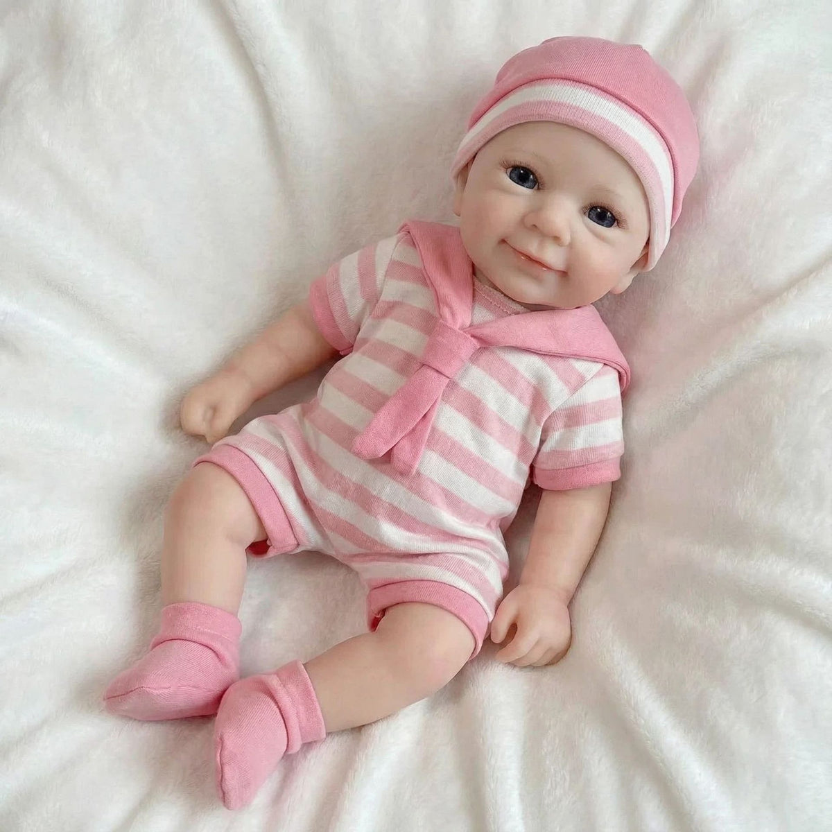 12 Zoll (30 cm) rosa gestreifter Jumpsuit, massive Silikon-Reborn-Puppe als Weihnachtsgeschenk für Kinder
