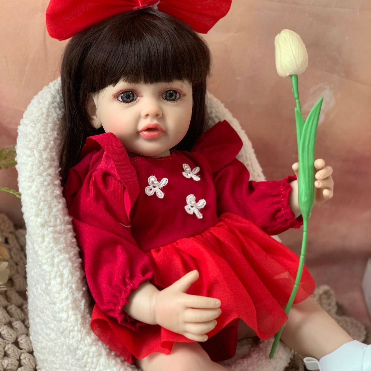 22 Zoll Reborn-Puppe mit Ganzkörper-Vinyl und Sound-Sensor, interaktives Begleitspielzeug für Kinder und Erwachsene, Geschenkidee für Geburtstage und Feiertage