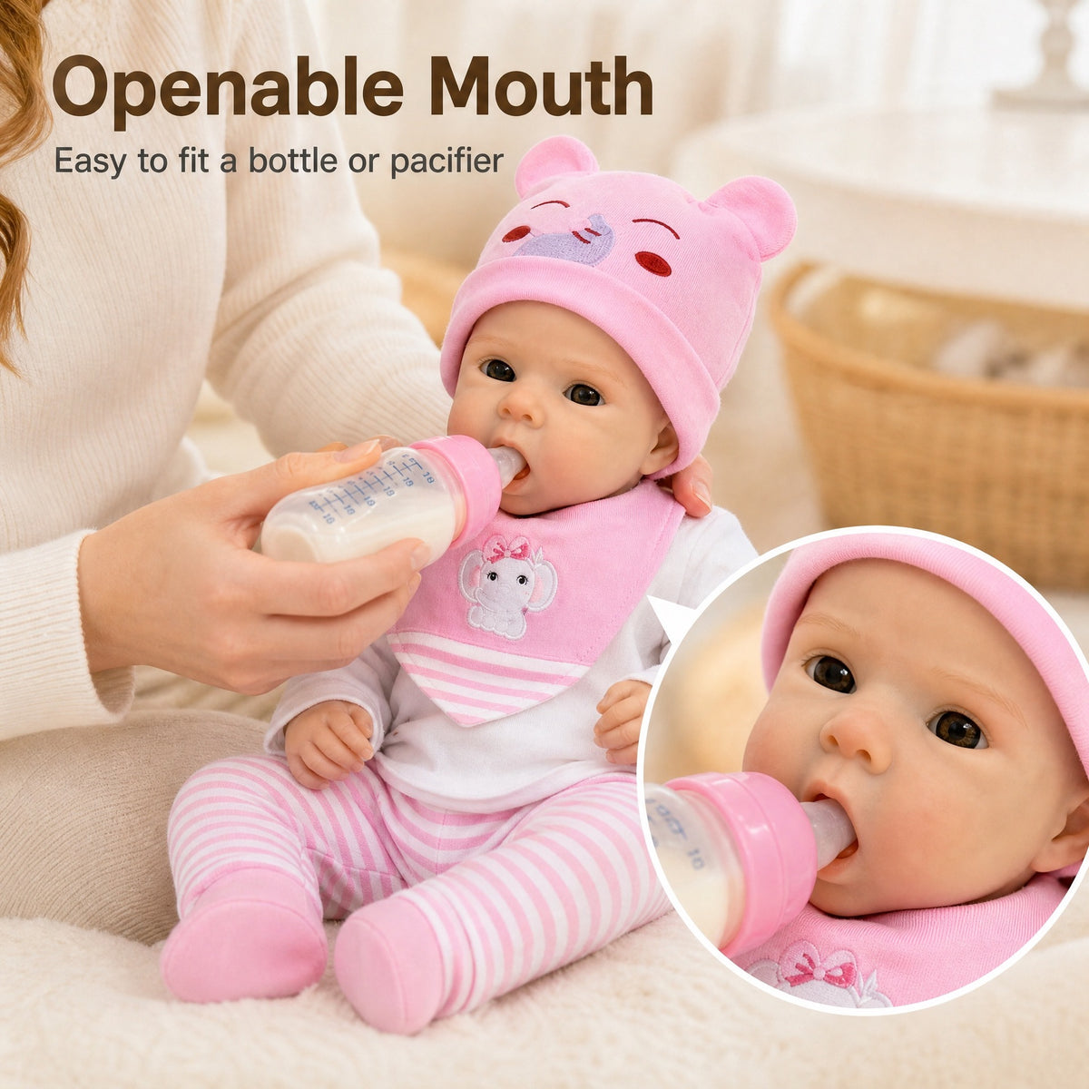 16 inch solid soft platinum silicone openable mouth pink striped pants doll as a holiday gift for children