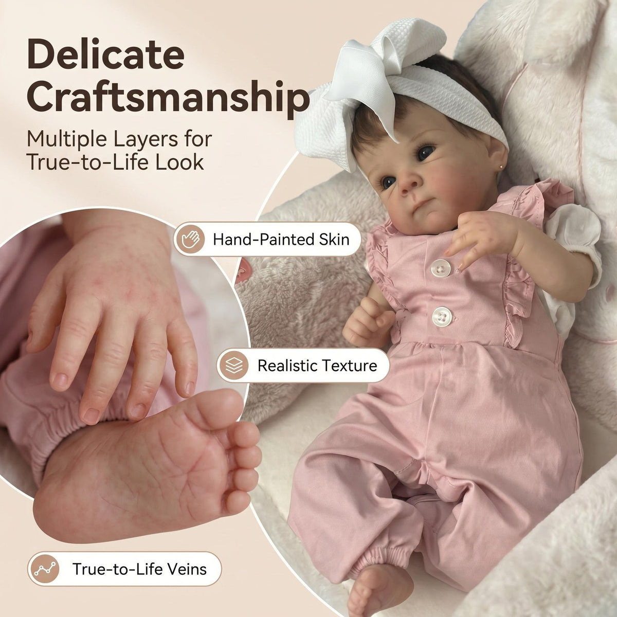 18-Zoll Reborn-Baby-Mädchenpuppe, Ganzkörper-Vinyl, realistische Neugeborenen-Puppe mit magnetischem Schnuller, Fläschchen, Windel & Outfit