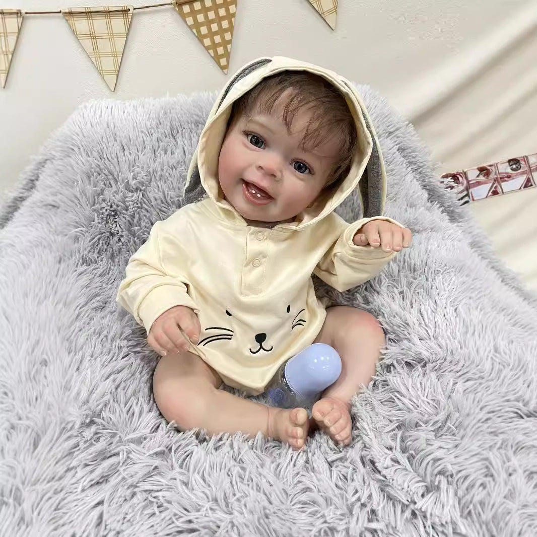 23 Zoll lebensechte Reborn-Babypuppe mit Stoffkörper, realistischer 3D-Haut, handgefertigte Neugeborenen-Spielzeugpuppe für Mädchen