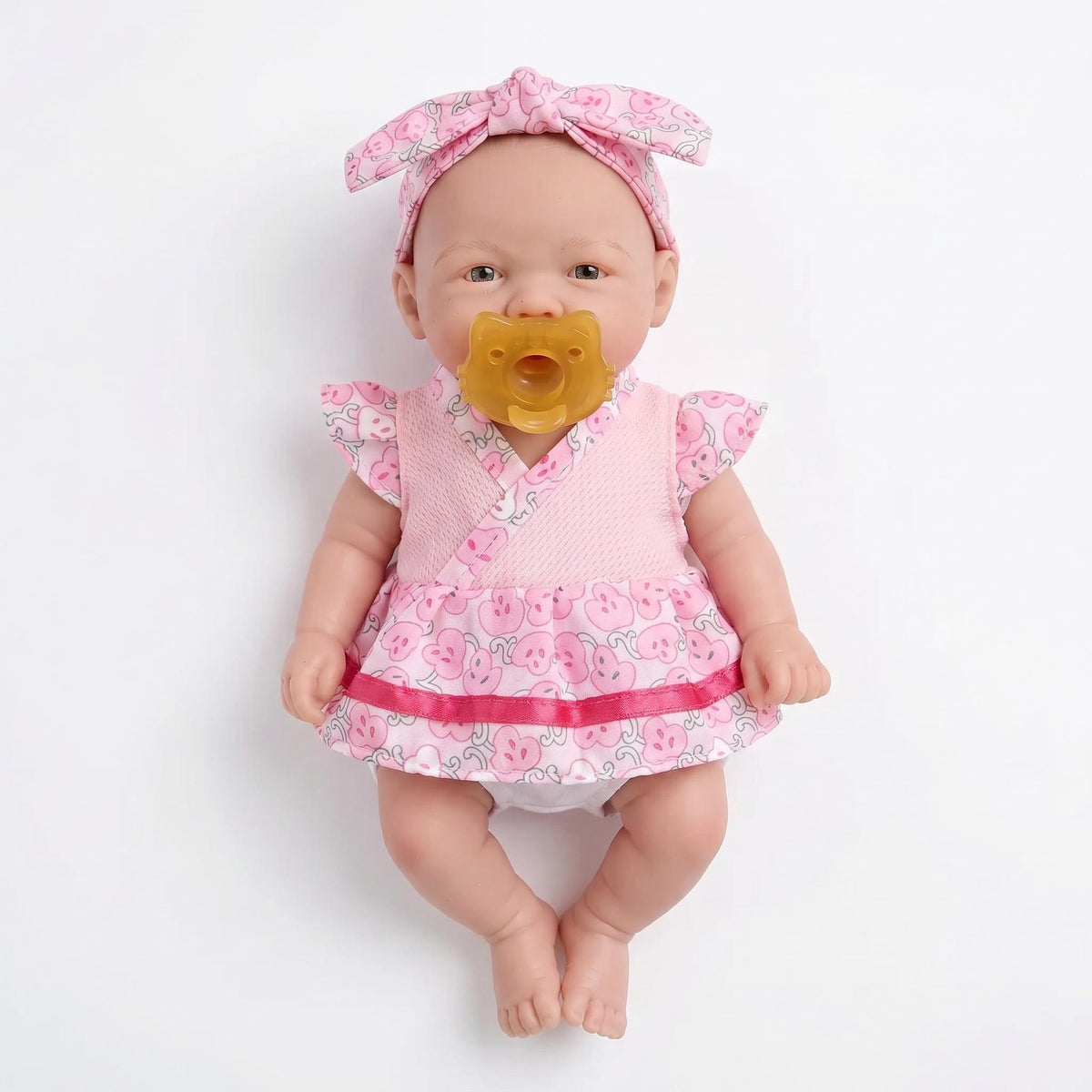 8-Zoll-Reborn-Puppe mit Spitzenärmel-Oberteil in Pink und komplettem Vollsilikonkörper als Weihnachtsgeschenk für Kinder