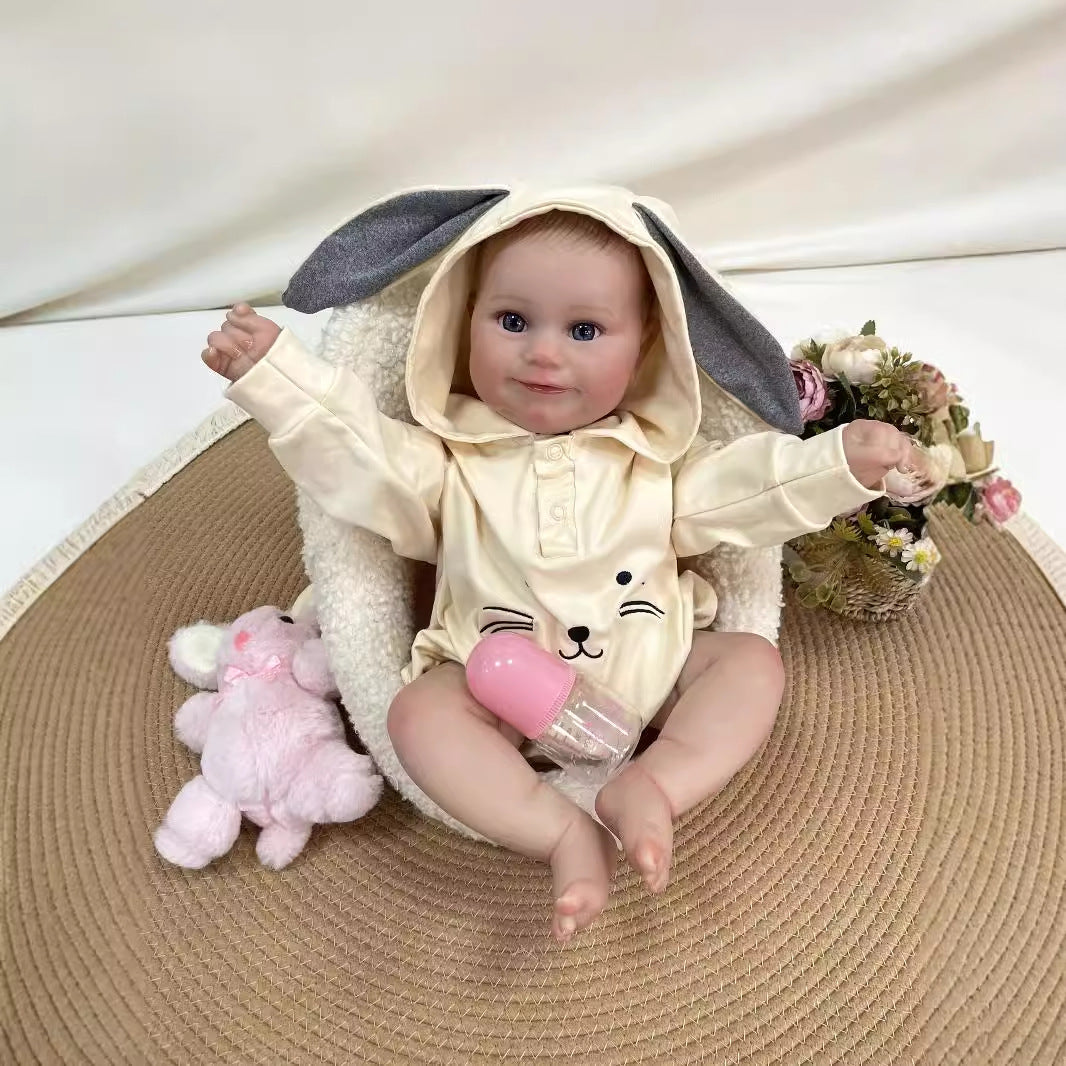 19 Zoll handgefertigte, lebensechte Reborn-Babypuppe mit Stoffkörper, realistischer 3D-Haut, Spielzeug für kleine Mädchen