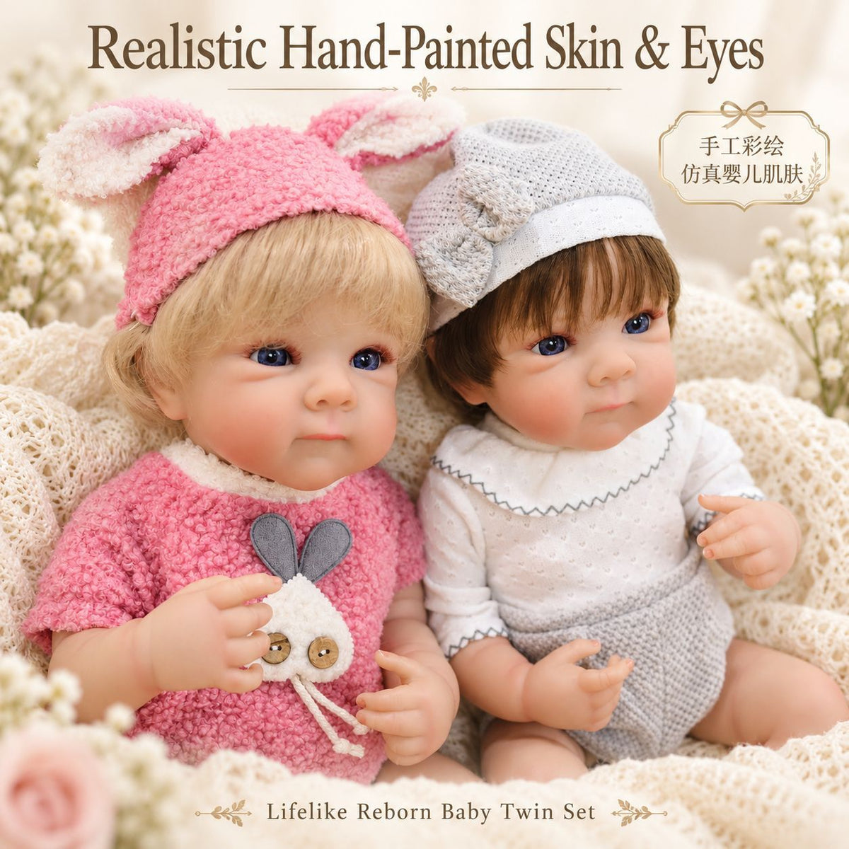 18 inch Reborn twin sister baby dolls, realistic infant dolls, vinyl dolls, gifts for children