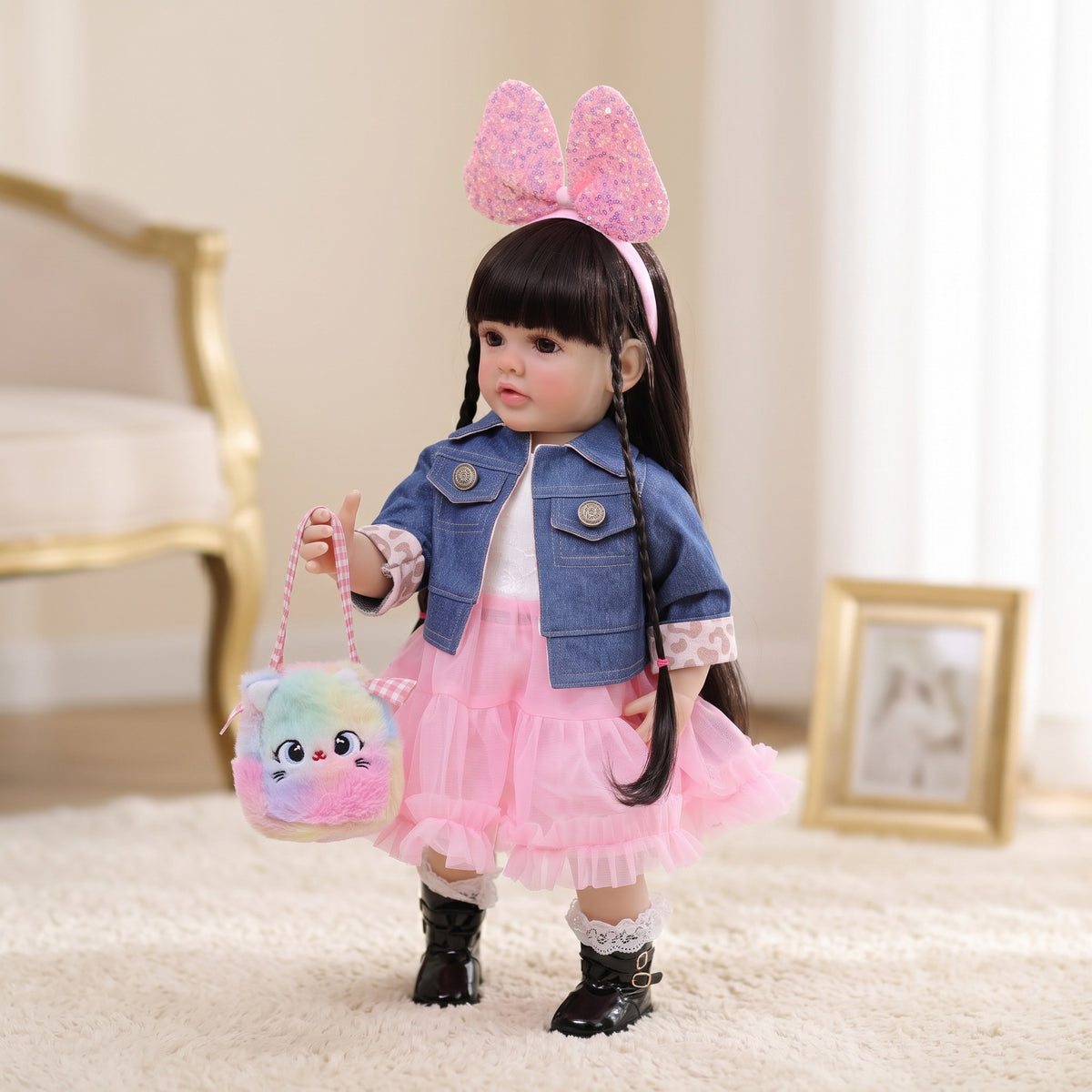 22-Zoll-Steh-Reborn-Kleinkindpuppe mit Ganzkörper-Vinyl für Geschenke und Dekoration
