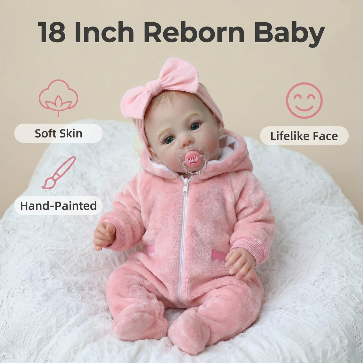 18 Zoll Reborn Ganzkörper-Vinylpuppe, realistische Reborn-Babypuppe Mädchen, echtes Geschenk mit komplettem Zubehör für 3-jährige Kinder