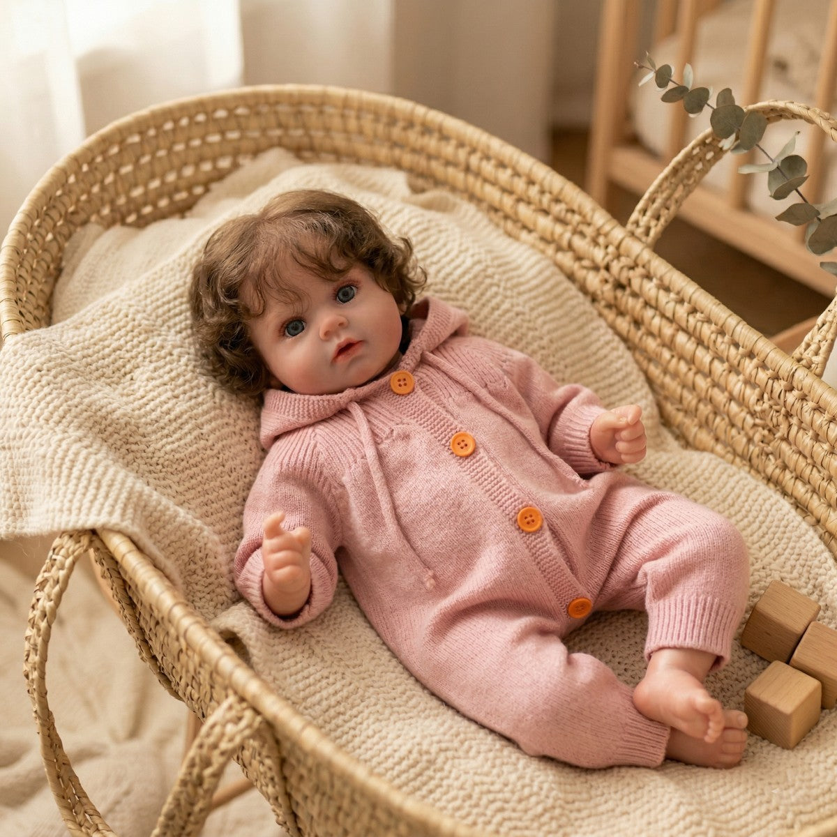 55 cm simulierte Baby-Haartransplantation, exquisite bemalte Reborn-Puppe, handgefertigte exquisite bemalte 3D-Puppe