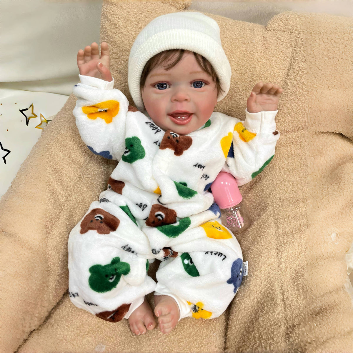 23 Zoll handgefertigte, lebensechte Reborn-Babypuppe mit Stoffkörper, realistischer 3D-Haut, Spielzeug für kleine Mädchen