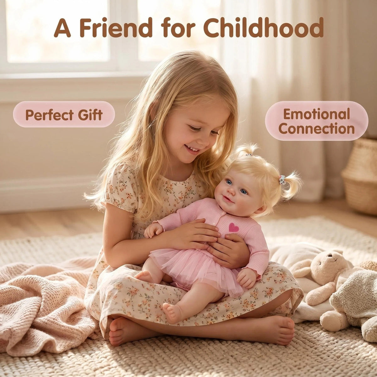 20-Zoll Reborn-Babypuppe aus Vollvinyl, mit blonden Zöpfen und rosa Herz-Tutu-Outfit, Begleitpuppe als Geburtstags- und Festtagsgeschenk
