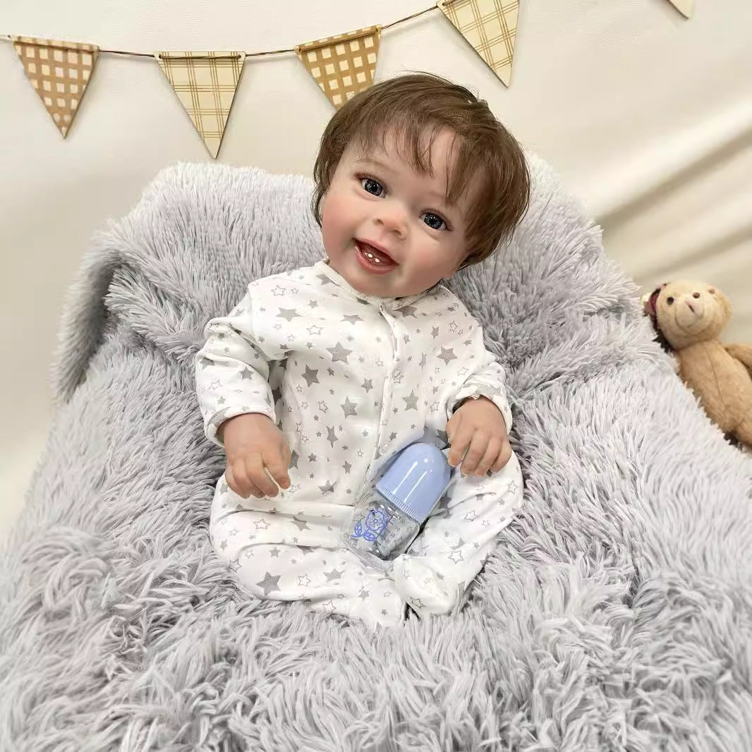 23 Zoll lebensechte handgefertigte Reborn-Puppe mit Stoffkörper, realistische 3D-Hautsimulation, Neugeborenes Baby-Puppe als Spielzeug für Mädchen und Kinder