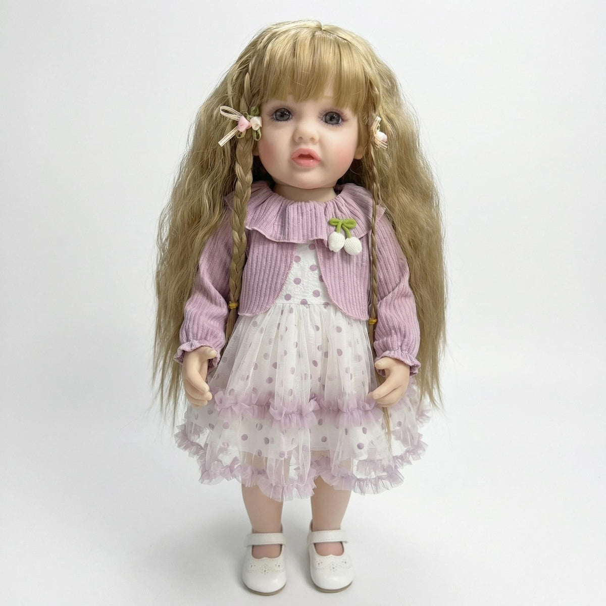 22 Zoll hellviolette langärmelige Schal Betty Simulation Soft Vinyl Reinkarnationspuppe Reborn Puppe