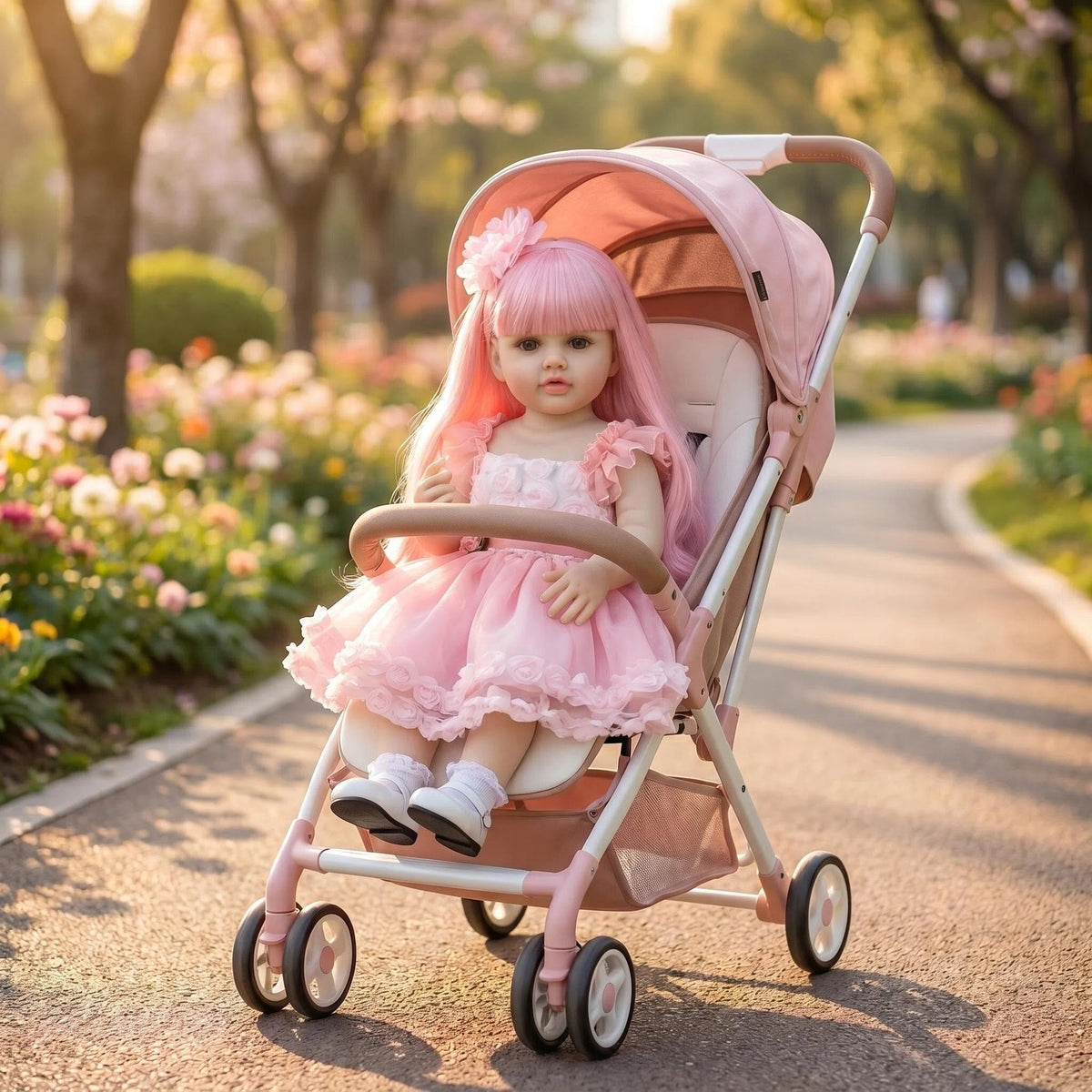 22 Zoll Full Vinyl Körper Reborn-Puppe Mädchen mit langem rosa Haar, wundervolles Geschenk für Babypartys und jeden Anlass