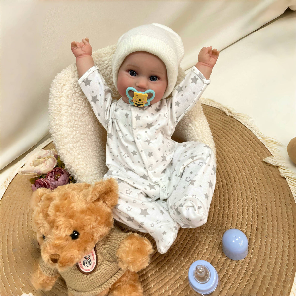 19 Zoll handgefertigte lebensechte Reborn-Puppe mit Stoffkörper, 3D-Haut, realistisches Neugeborenes, Spielzeug-Geschenk für Mädchen und Puppensammler