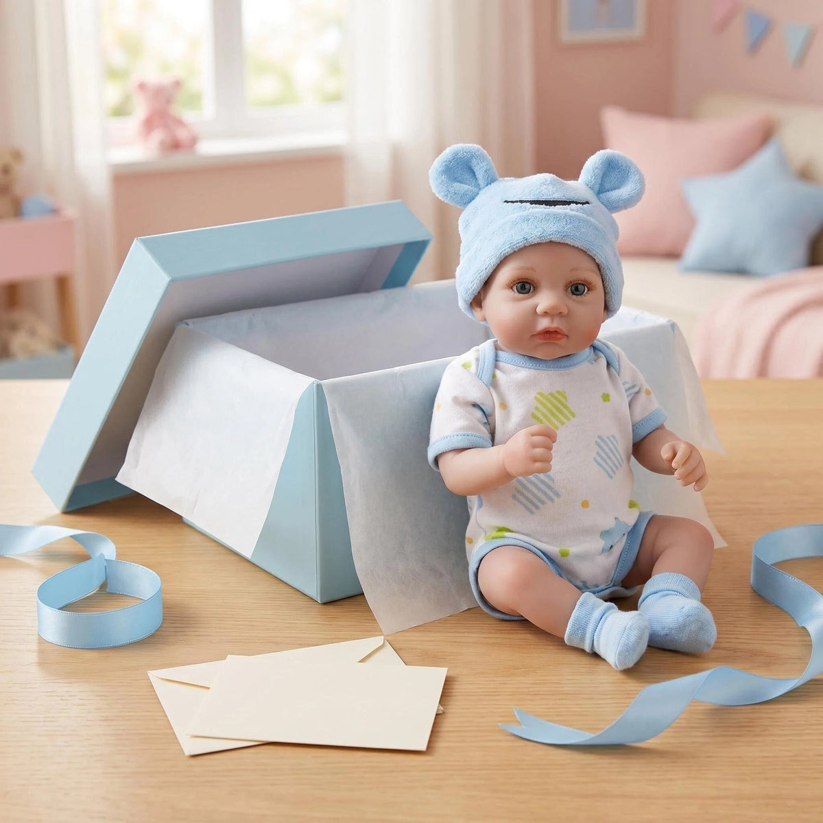 Geschenkbox, packbare 30 cm Ganzkörper-Vinyl-Reborn-Babypuppe, offene Augen, lebensechte handbemalte Haut, Rollenspiel, Sammler-Spielzeug
