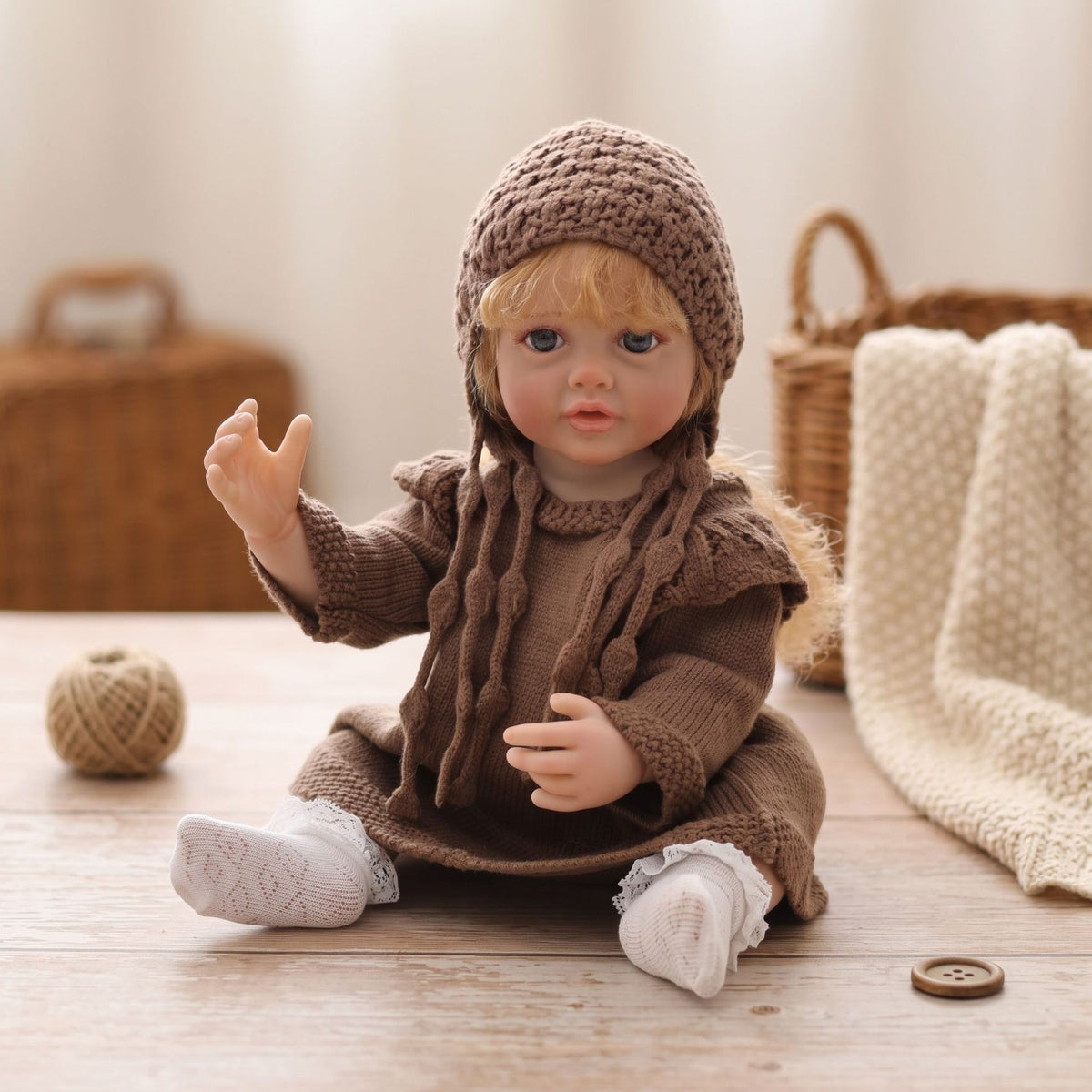 22 Zoll Reborn-Puppe mit Ganzkörper-Vinyl, simuliertes Baby, handimplantiertes Haar, Badespielzeug-Geschenk