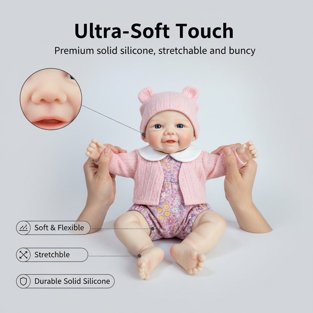 12 Zoll massive Silikon-Reborn-Puppe rosa Strickjacke Simulationsspielzeugpuppe