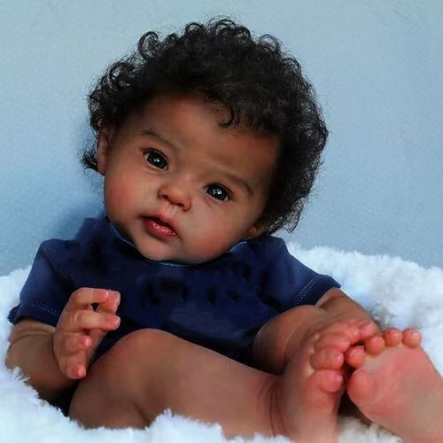 20 Zoll lebensgroße Reborn-Babypuppe mit Stoffkörper, afrikanische schwarze 3D-Haut, handgefertigte Puppe, Kinderspielzeug für Mädchen, Reborn-Puppen