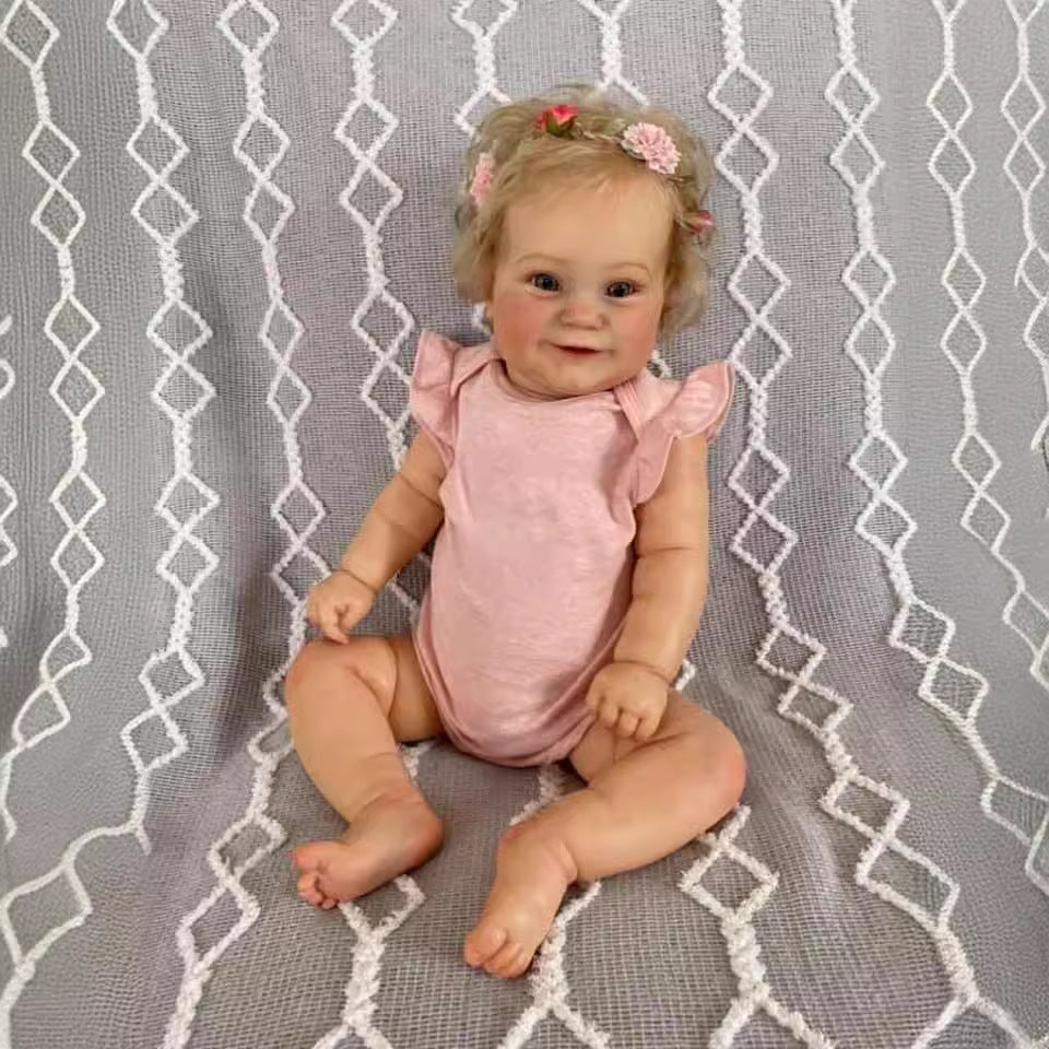 50 cm Reborn-Puppe Stoffkörper süßes Mädchen mit verwurzeltem blonden Haar weiche Körperpuppe für Geschenke