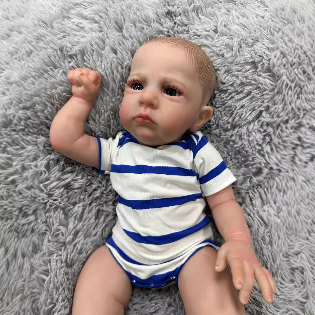 58 cm realistische Reborn-Babypuppe mit weichem Stoffkörper, 3D-Haut mit sichtbaren Äderchen, handgefertigte Neugeborenen-Puppe, Geschenkspielzeug für kleine Mädchen und Sammler