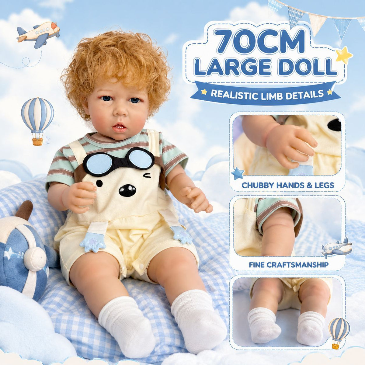 26 Zoll Reborn-Puppe mit Stoffkörper, handgefertigte Details, die perfekte Wahl als Geschenk für Geburtstage und Feiertage