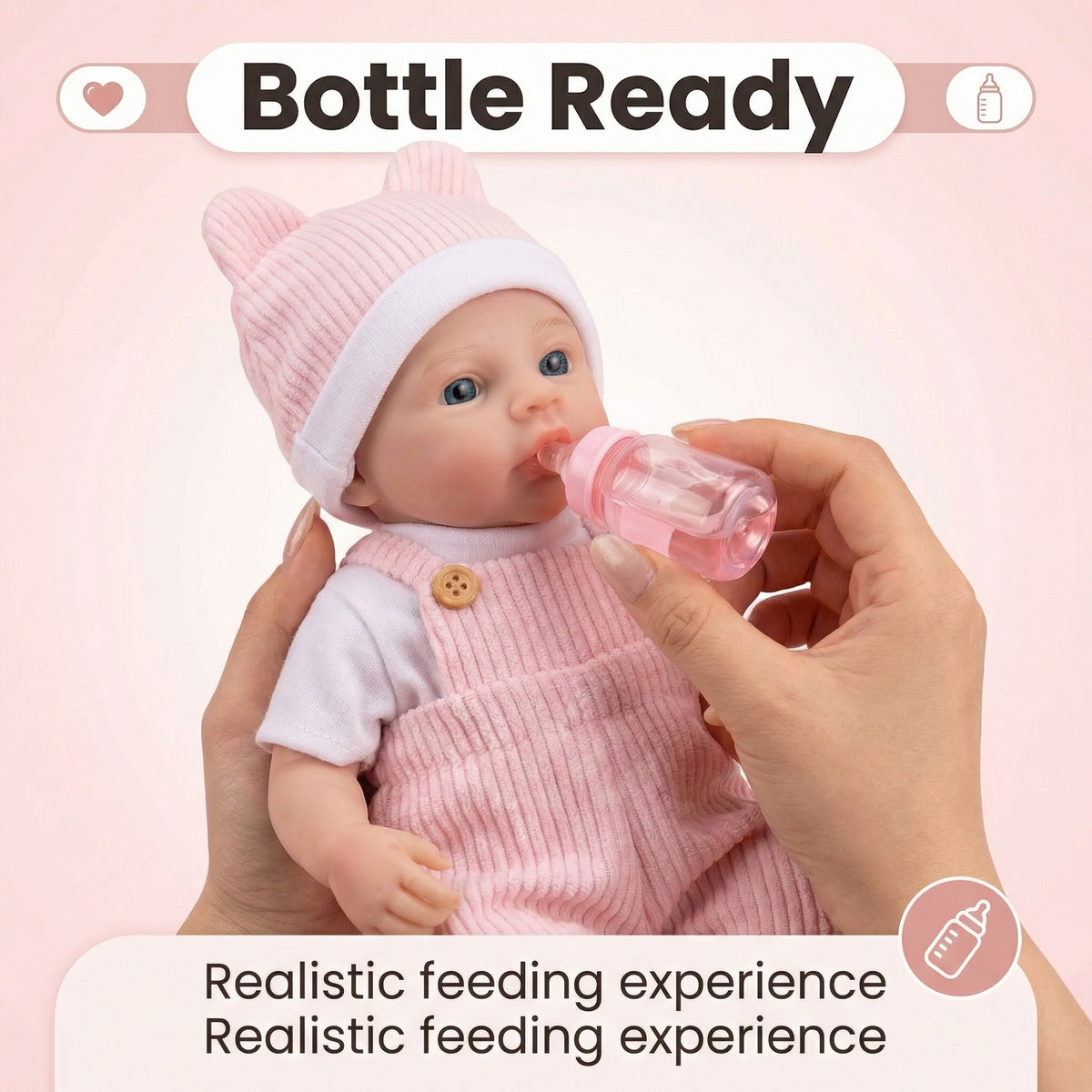 12-Zoll-Reborn-Puppe Meadow aus reinem Silikon mit rosafarbenem Streifen-Overall