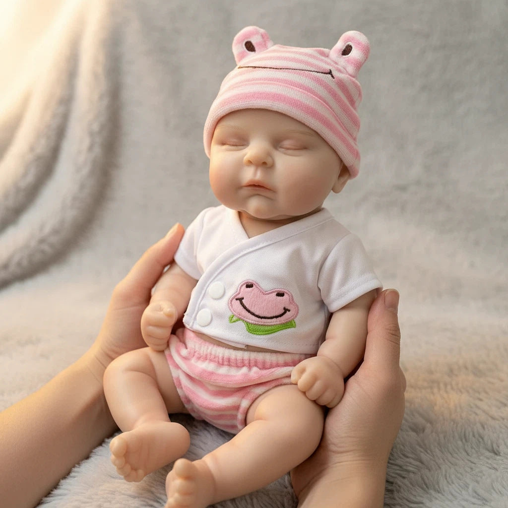 12-Zoll geschlossene Augen rosa Frosch Set Simulation Vollsilikon Reborn Puppe für Kinder Weihnachten massives Silikon