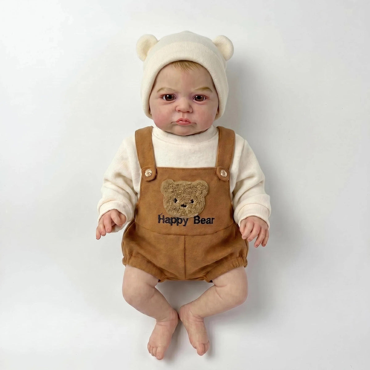 Comfort Hug 48 cm Reborn-Puppe mit Stoffkörper, cremefarbener Bärenmütze, realistischem, lebensechtem Gesicht, perfekte Dekoration für Schlafzimmer oder Kinderzimmer, Geschenk