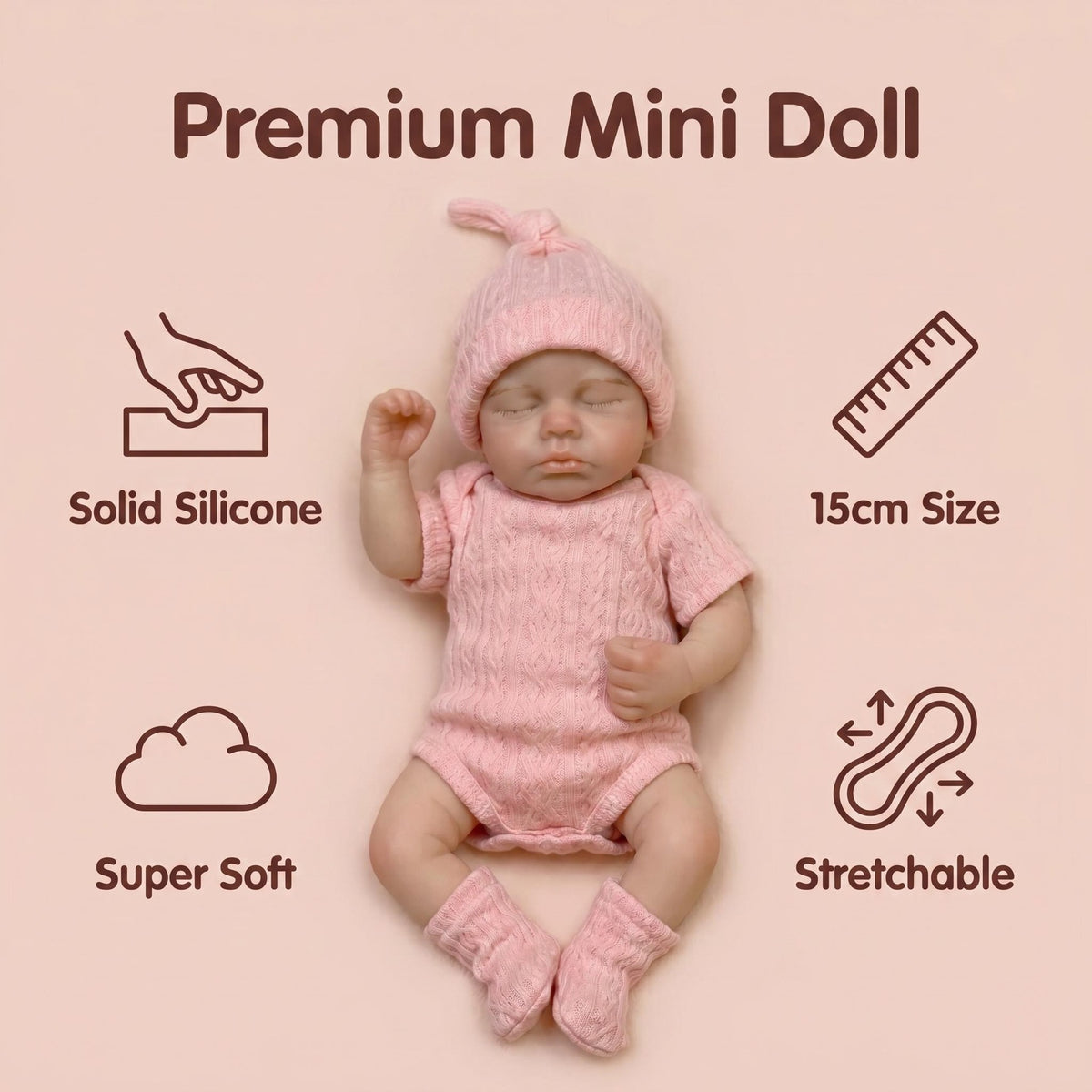 6-Zoll-Reborn-Puppe mit kurzem rosa Anzug, Körper aus vollmassivem Silikon, Weihnachtsgeschenk für Kinder
