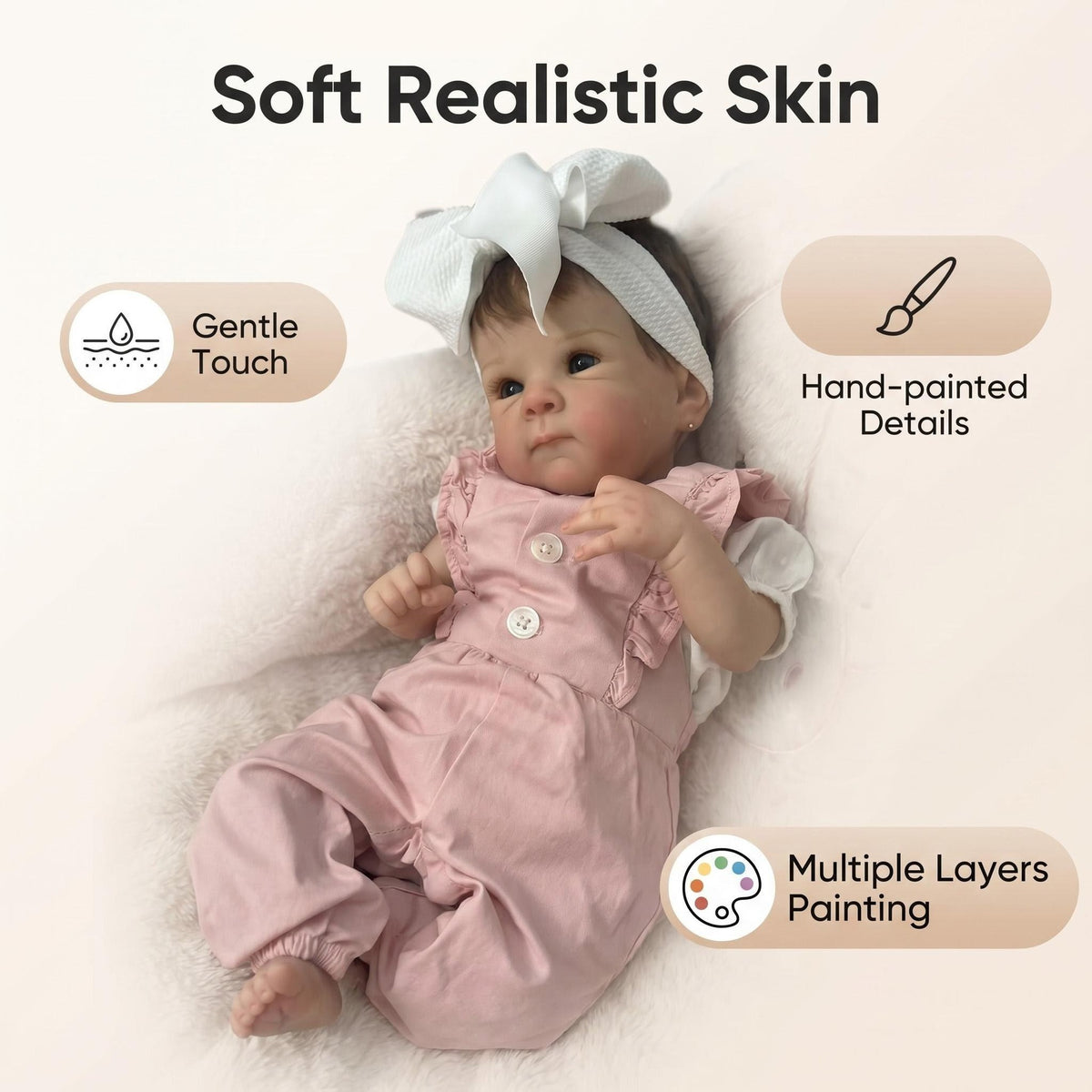 18-Zoll Reborn-Baby-Mädchenpuppe, Ganzkörper-Vinyl, realistische Neugeborenen-Puppe mit magnetischem Schnuller, Fläschchen, Windel & Outfit