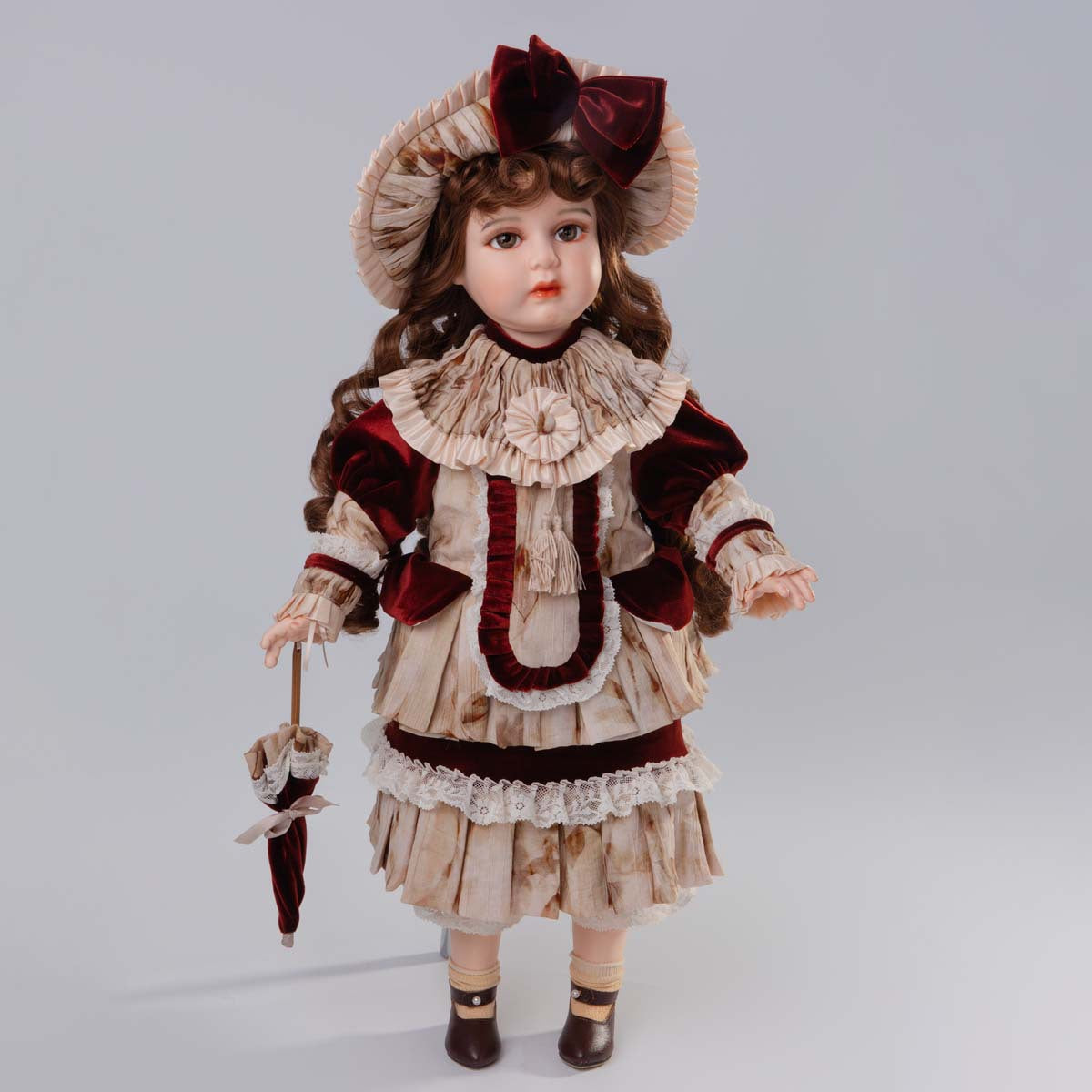26-Zoll Vintage-Puppenfigur im königlichen Suppenschüssel-Stil aus Keramik, Stoffkörper, hochwertiges Geschenk, Sammlerstück, Dekorationsartikel.