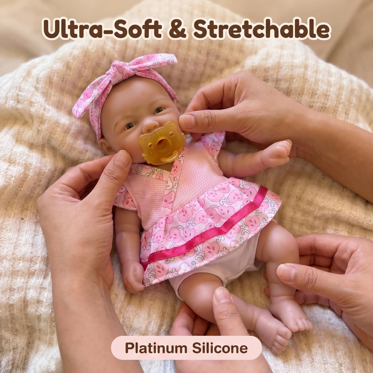 8-Zoll-Reborn-Puppe mit Spitzenärmel-Oberteil in Pink und komplettem Vollsilikonkörper als Weihnachtsgeschenk für Kinder