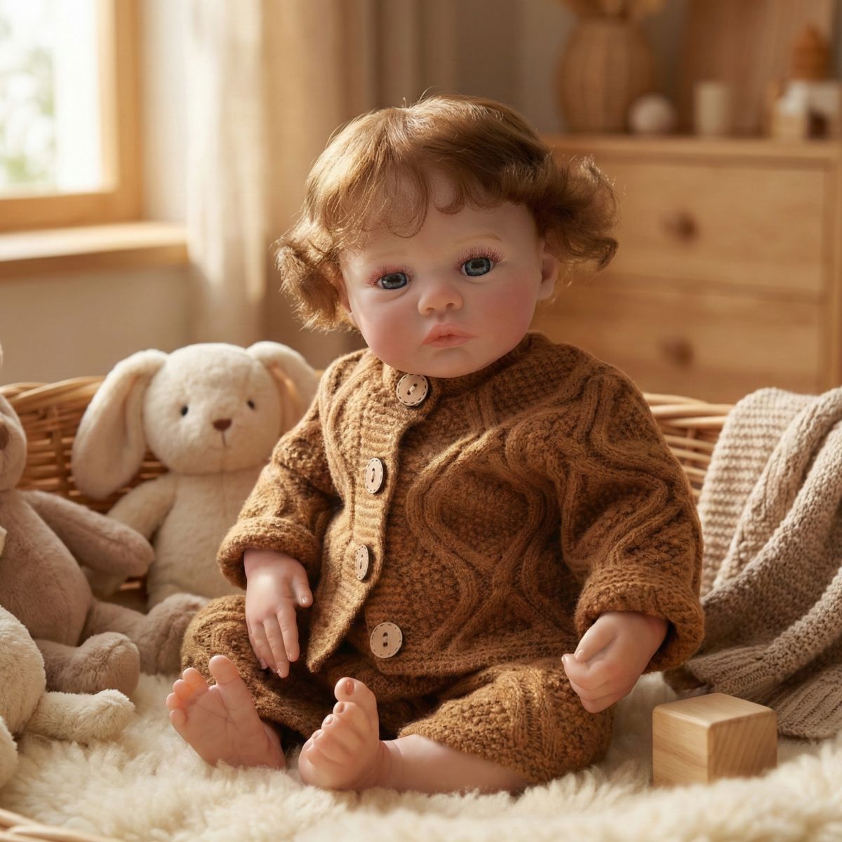 45 cm Reborn-Puppe mit implantierten Haaren, Baby-Simulation