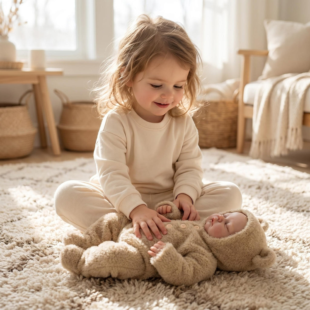 Friedlich schlafendes, 48 cm großes Reborn-Babypuppe mit Stoffkörper und geschlossenen Augen, perfektes Geburtstags-, Weihnachts- und Ostergeschenk als Begleitspielzeug für Mädchen und erwachsene Sammler