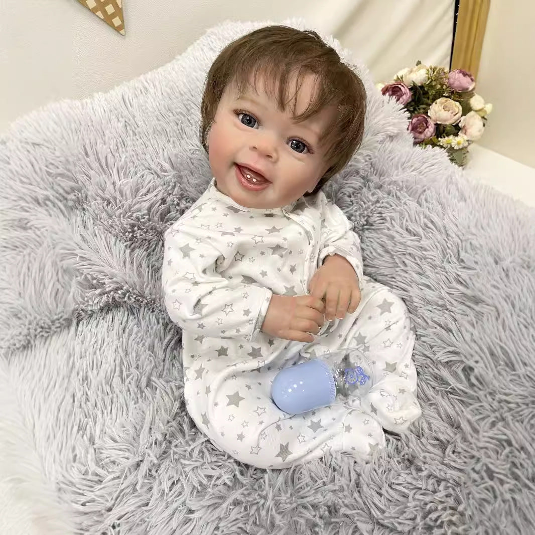 23 Zoll lebensechte handgefertigte Reborn-Puppe mit Stoffkörper, realistische 3D-Hautsimulation, Neugeborenes Baby-Puppe als Spielzeug für Mädchen und Kinder