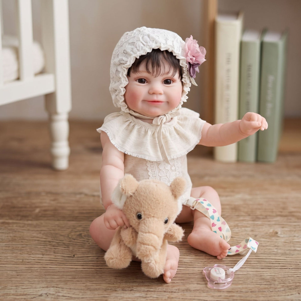Handgefertigte 22-Zoll-Reborn-Puppe mit realistischer 3D-Hautstruktur und sichtbaren Adern, Ganzkörper-Vinyl, lebensechte Neugeborenen-Puppe, Geburtstagsgeschenk für kleine Mädchen und Sammler