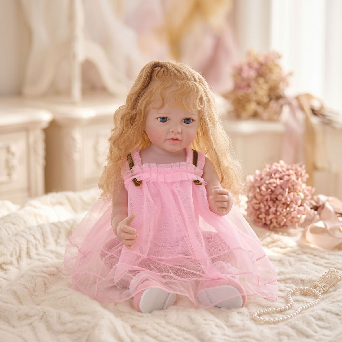 Ultrarealistische 22-Zoll Reborn-Neugeborenenpuppe mit Ganzkörper-Vinyl, weiche bewegliche Gliedmaßen, sichere Begleiterpuppe für Kinder