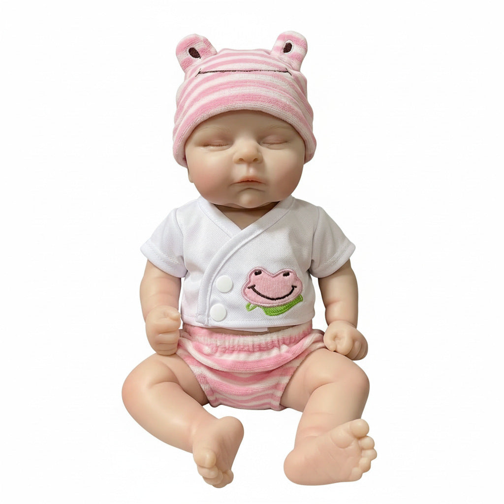 12-Zoll geschlossene Augen rosa Frosch Set Simulation Vollsilikon Reborn Puppe für Kinder Weihnachten massives Silikon