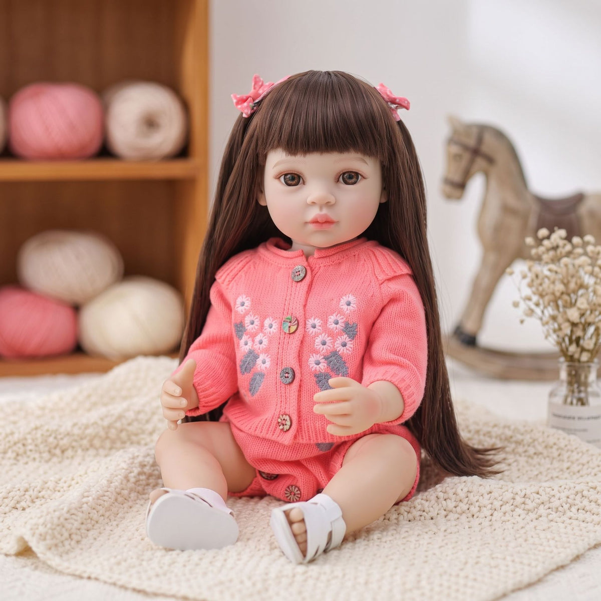 22 Zoll Reborn-Puppe mit Ganzvinyl-Körper, lebensechte Baby-Komfortpuppe, Geschenk für Mädchen
