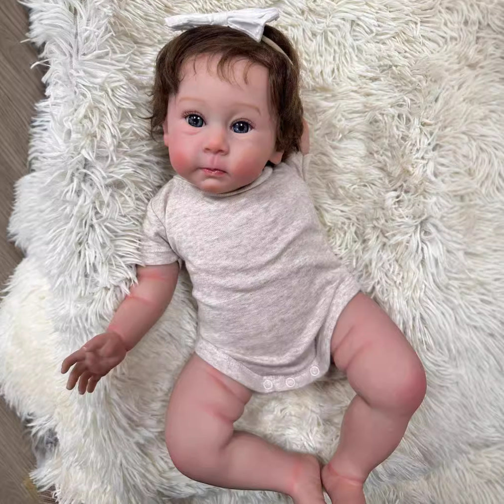 58 cm Reborn-Puppen mit Stoffkörper, weich, mit implantiertem braunen Haar, neugeborene Babypuppen Spielzeug für Mädchen Reborn-Puppen