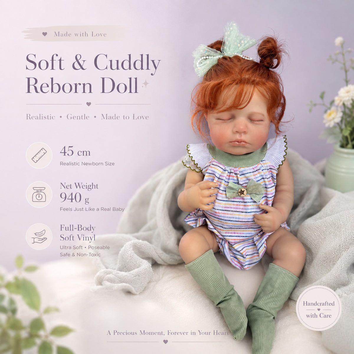 Lebensechte 46 cm Puppe mit Ganzkörper-Vinyl, fühlt sich an wie ein echtes Baby, ideal als Geschenk zum Geburtstag oder zu Feiertagen
