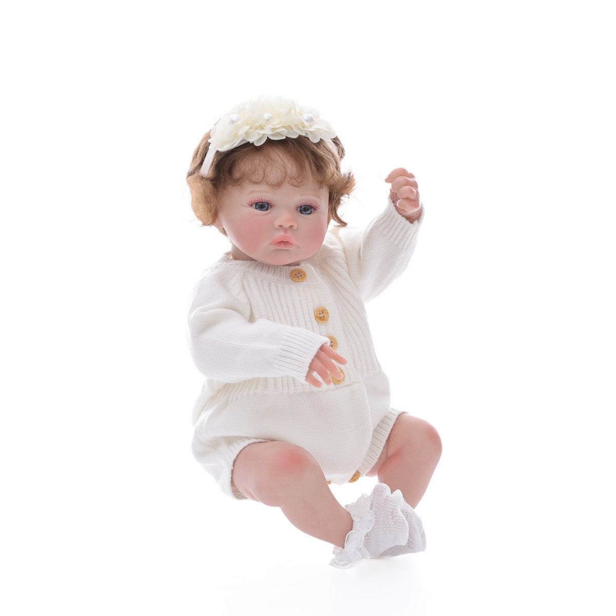 18 Zoll Reborn-Puppe mit implantierten Haaren, 45 cm, Stoffkörper, Simulationsbaby