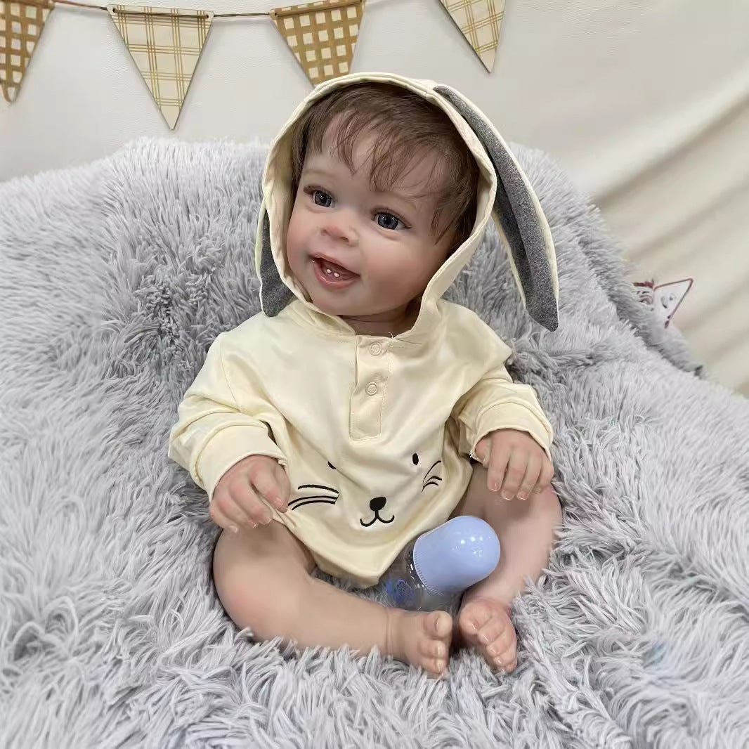 23 Zoll lebensechte Reborn-Babypuppe mit Stoffkörper, realistischer 3D-Haut, handgefertigte Neugeborenen-Spielzeugpuppe für Mädchen